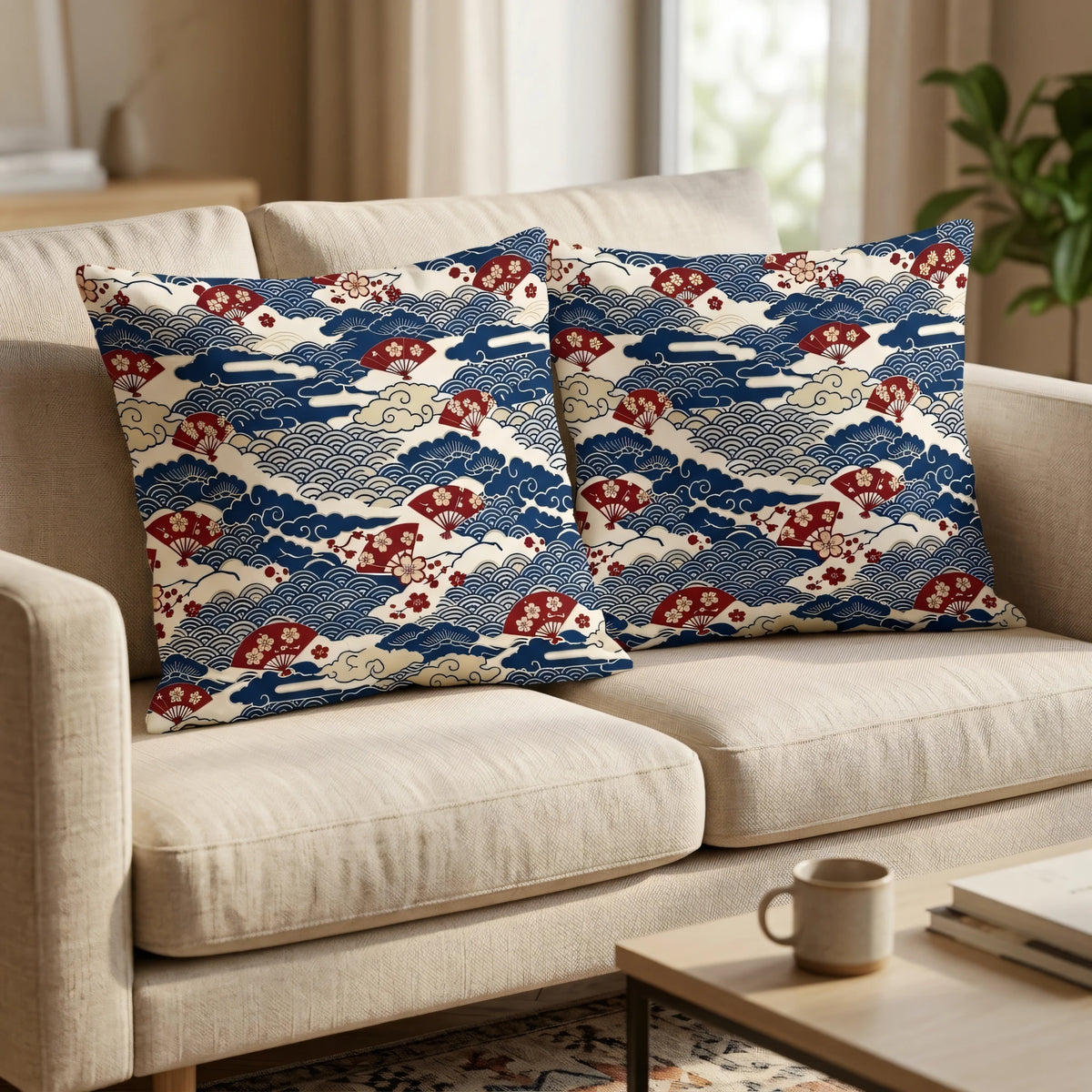 Japanese Indigo Pillow Cover, lifestyle view.