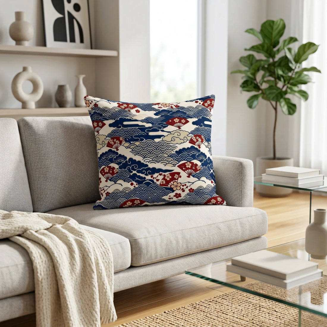 Front view of Japanese Indigo Pillow Cover on a white background.
