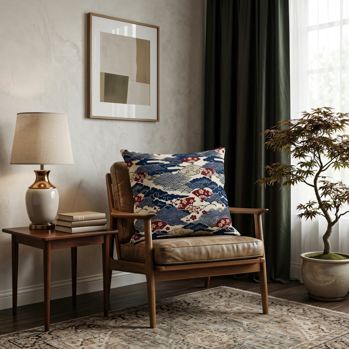 Japanese Indigo Pillow Cover, lifestyle view.