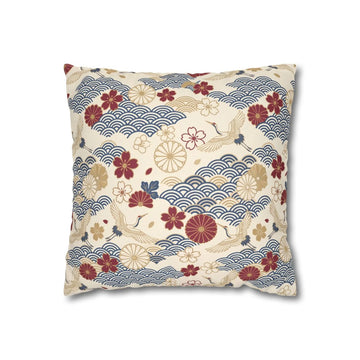Great Wave Red Blossom Cushion Cover