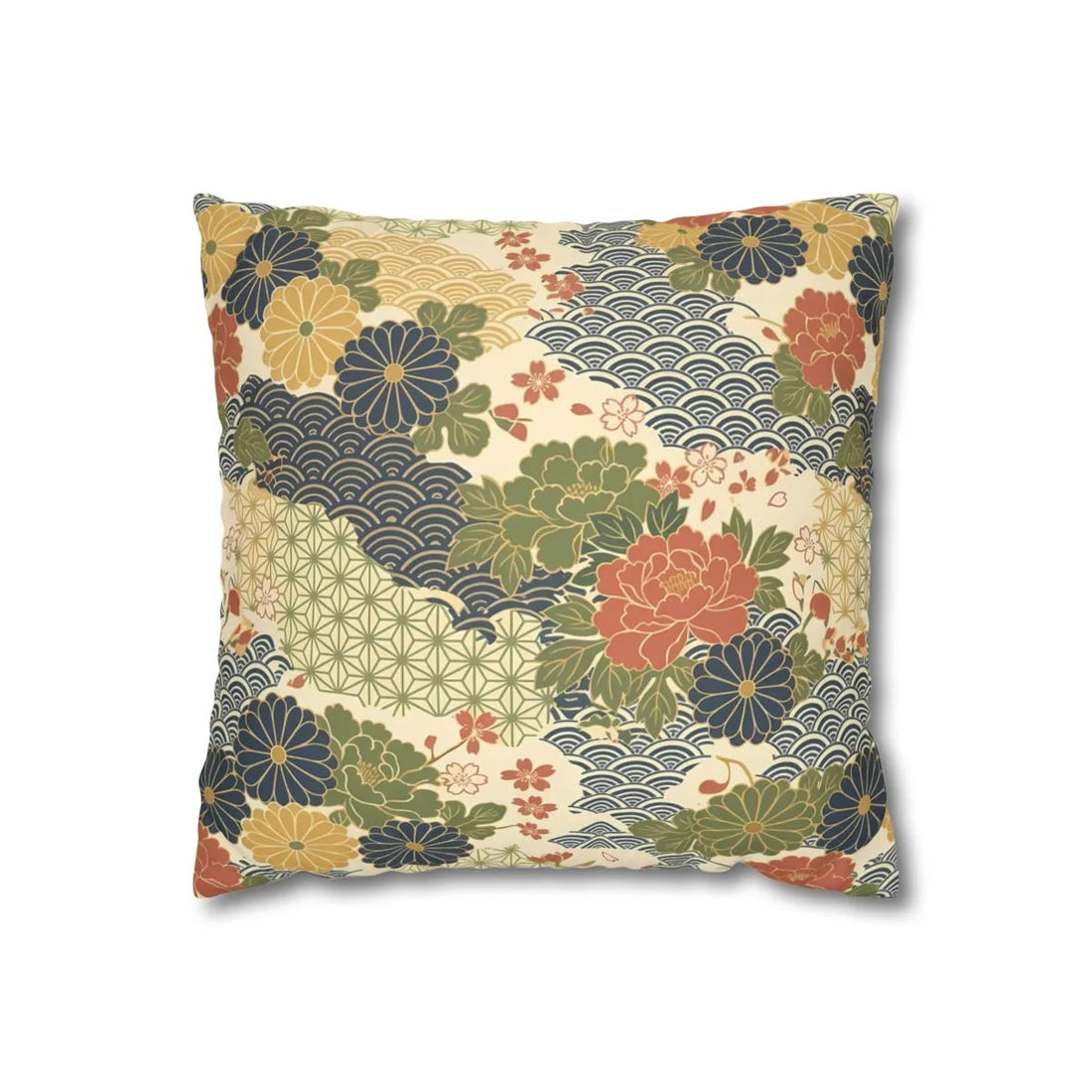 Front view of Vintage Kimono Style Coussin Blue and Green with on a white background.