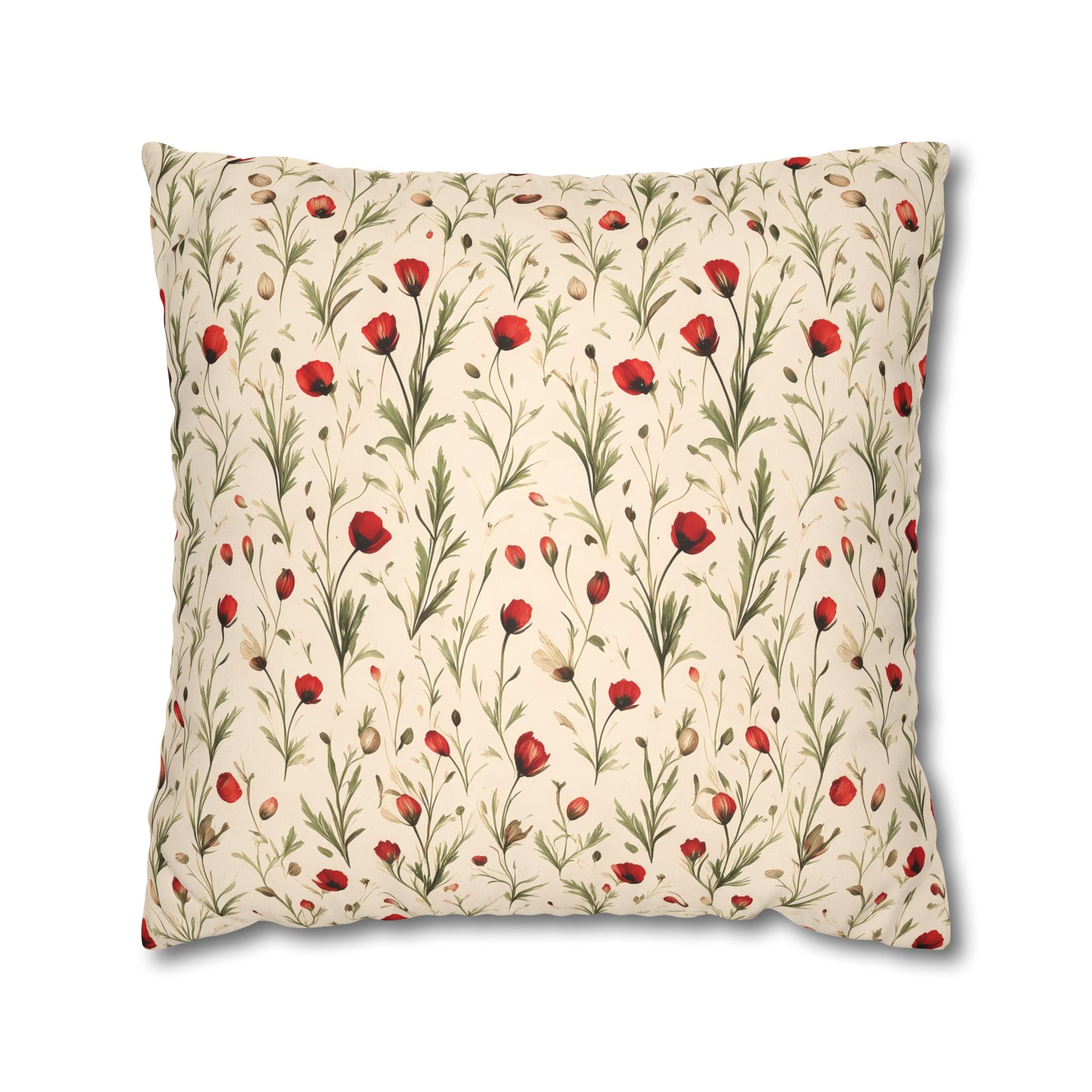 Red Poppy Flower Cushion Cover