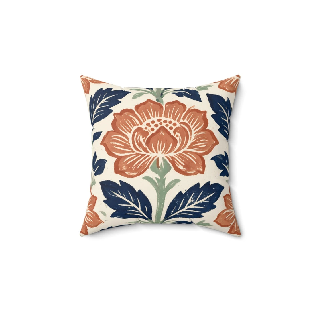 Front view of Indigo Sage Floral Cushion Case on a white background.