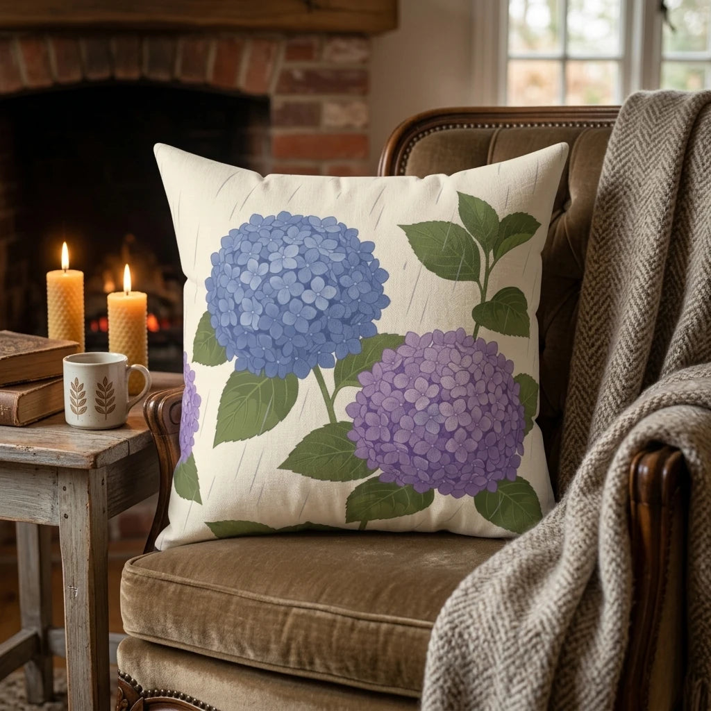 Hydrangea Flower Pillow Case, lifestyle view.