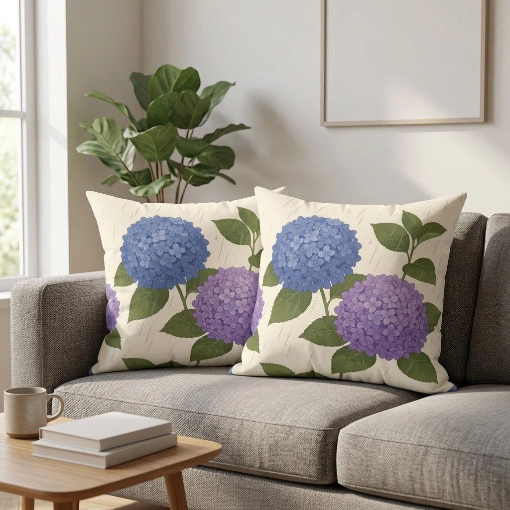 Hydrangea Flower Pillow Case, lifestyle view.