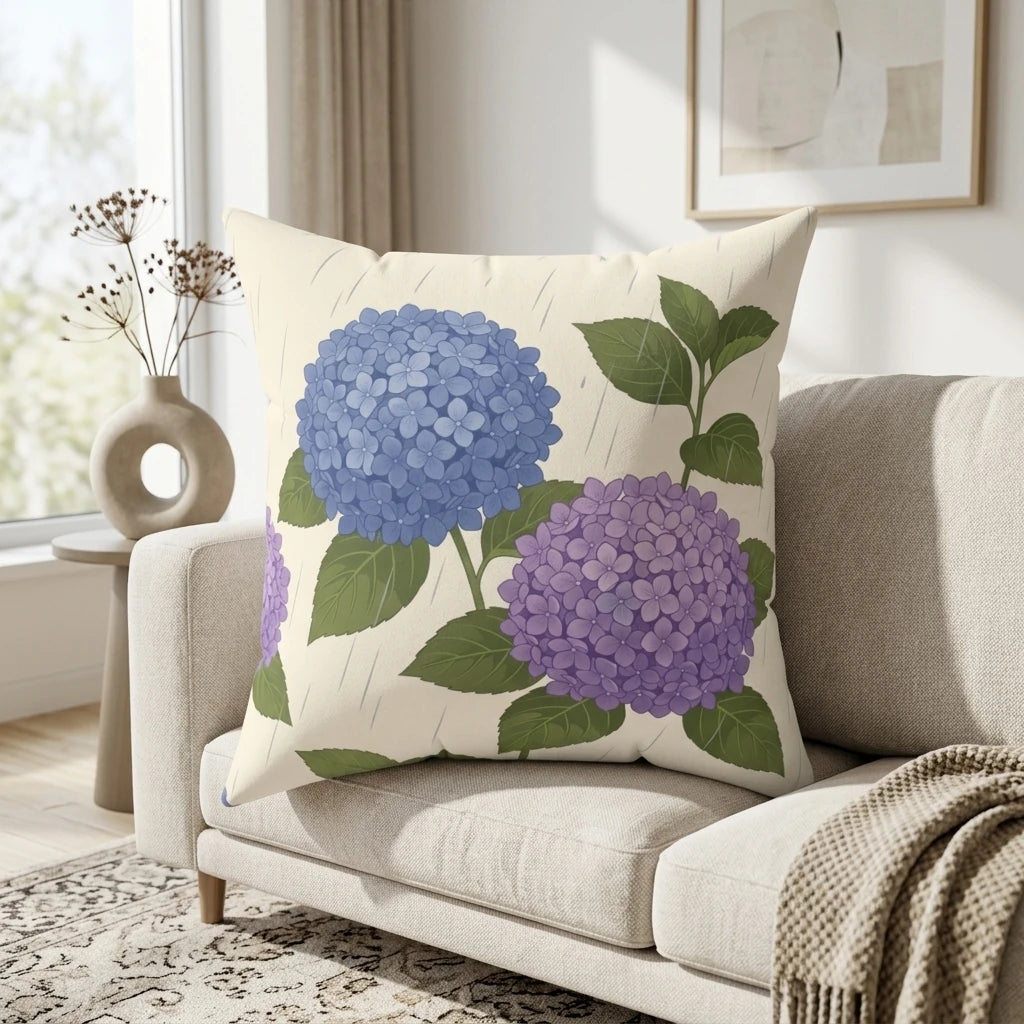 Hydrangea Flower Pillow Case, lifestyle view.