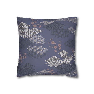 Front view of Slate Blue Cloud Asanoha Cushion Cover on a white background.