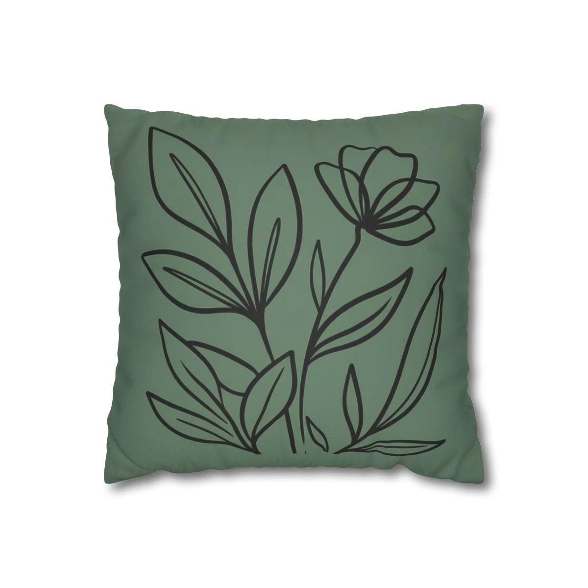 Dark Green Line Art Flower Throw Pillow