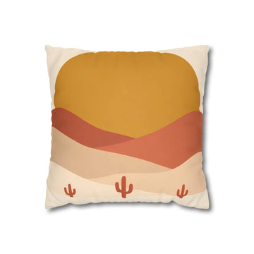 Front view of Boho Desert Sun Cushion Cover - Ochre & Terracotta Art on a white background.