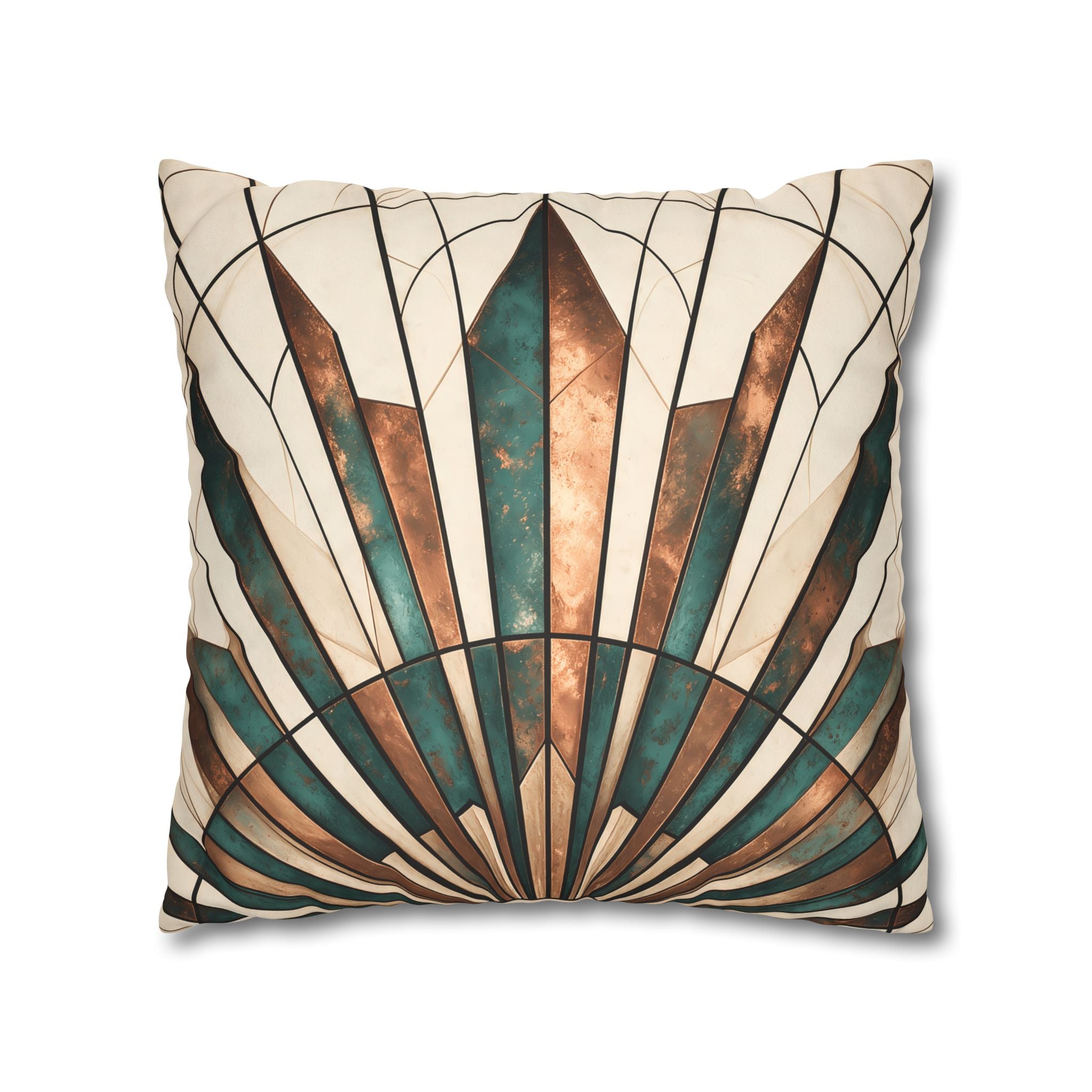 Copper & Patina Teal Sunburst Fan Cushion