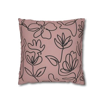 Pink Floral Line Art Cushion Cover