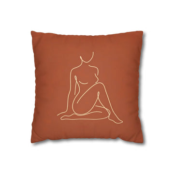Rust Woman Line Art Cushion Cover