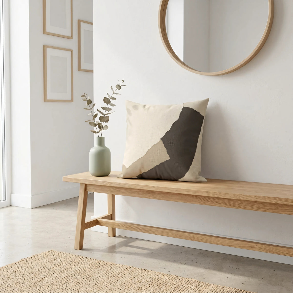 Coffee and Cream Deconstructed Collage Cushion Cover with R, lifestyle view.