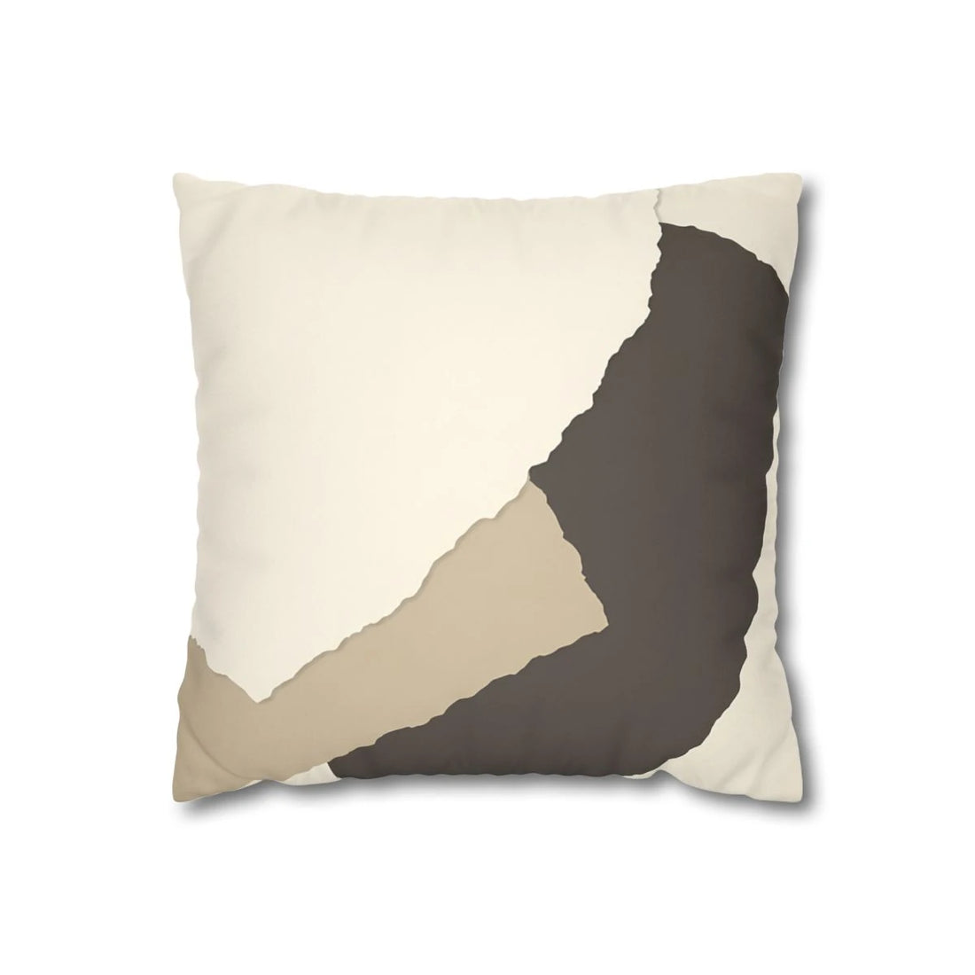 Front view of Coffee and Cream Deconstructed Collage Cushion Cover with R on a white background.