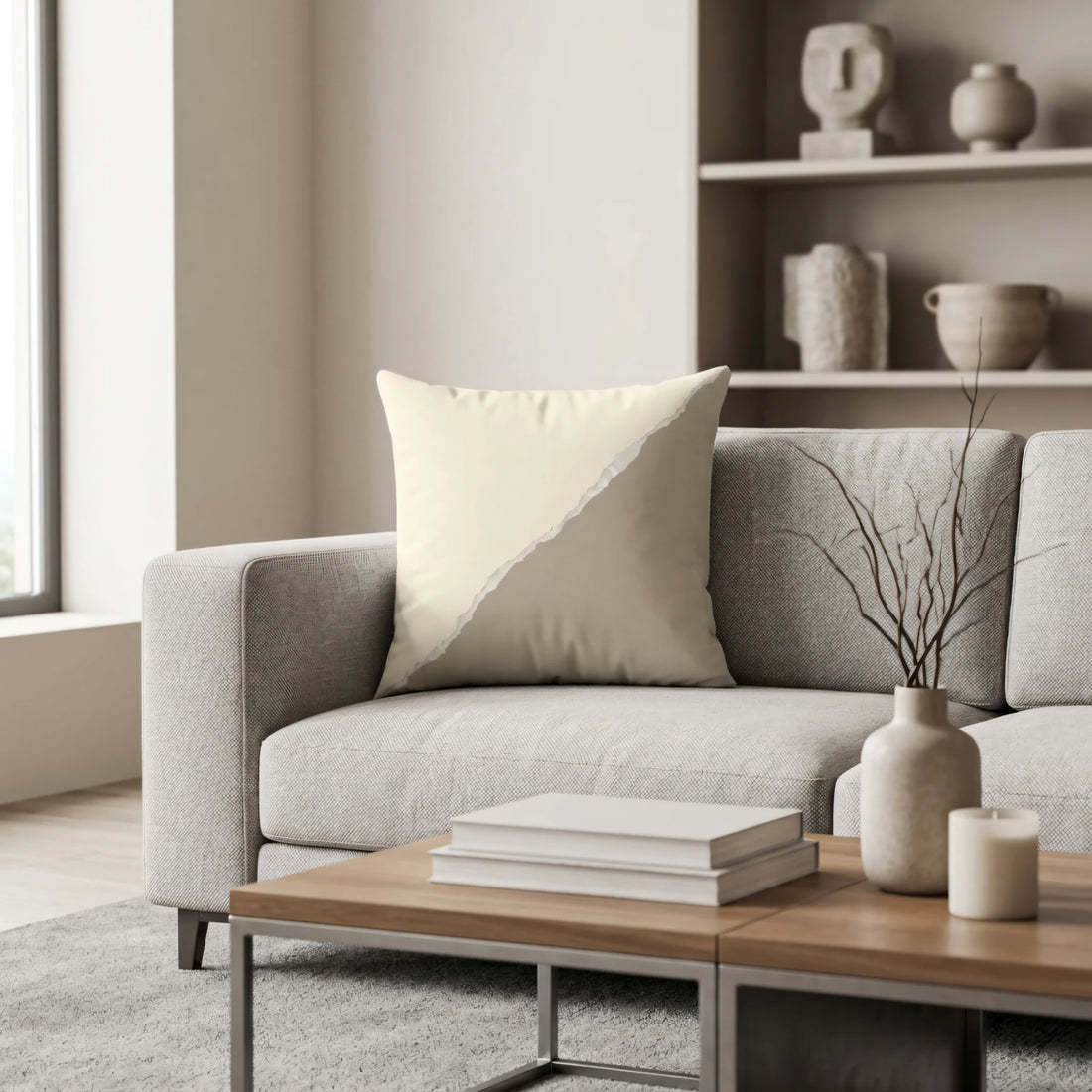 Front view of Asymmetric Japandi Cushion Cover on a white background.