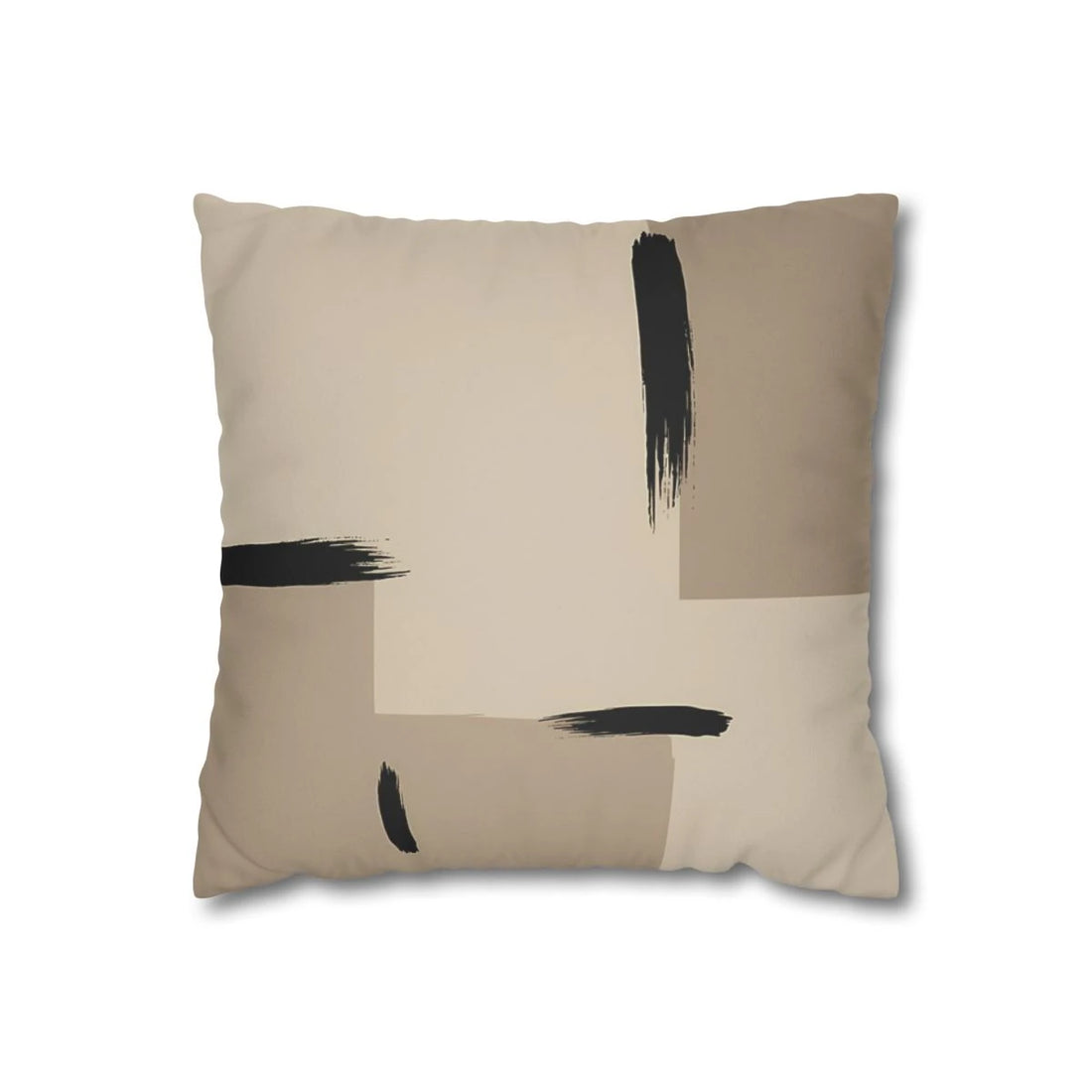 Front view of Tan Ink Brushstroke Japandi Cushion Cover on a white background.