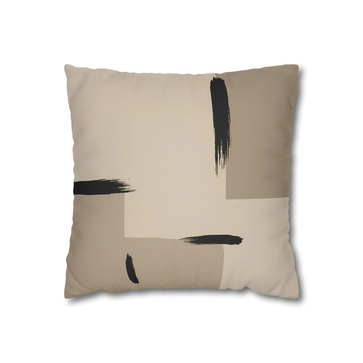 Front view of Tan Ink Brushstroke Japandi Cushion Cover on a white background.