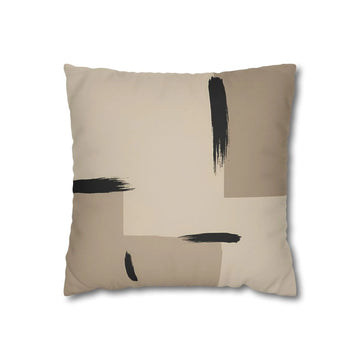 Front view of Tan Ink Brushstroke Japandi Cushion Cover on a white background.