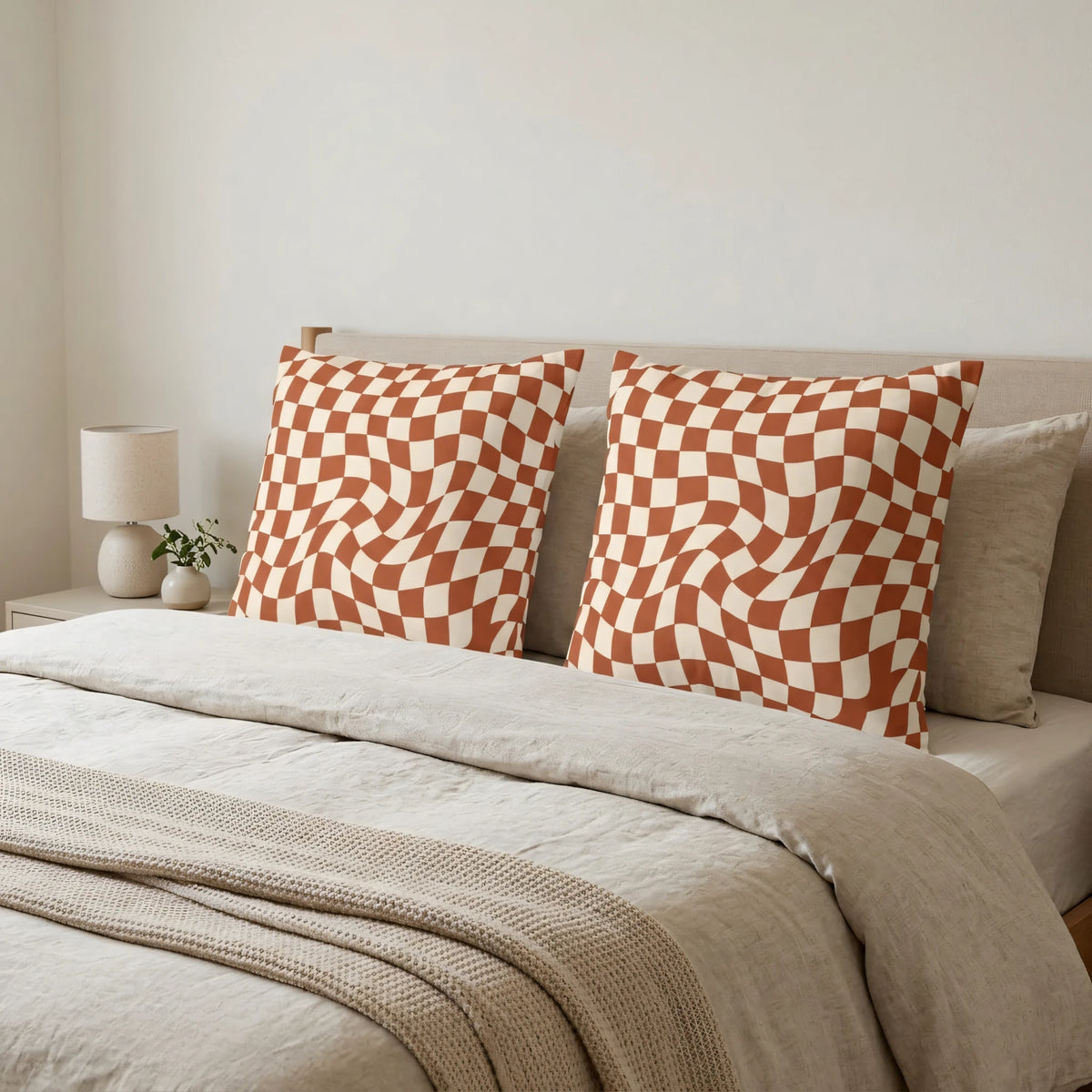 Wavy Checkerboard Cushion Cover, lifestyle view.