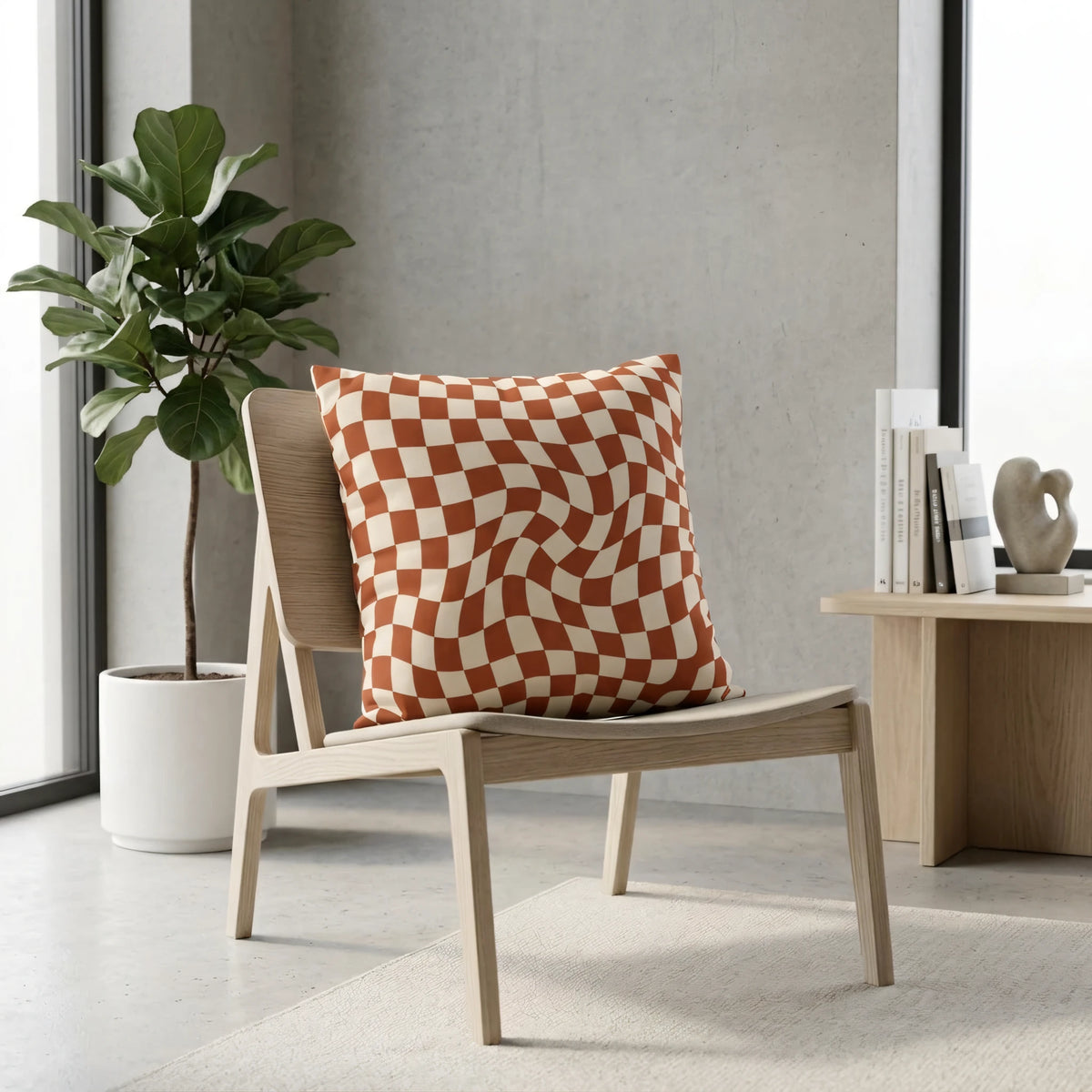 Wavy Checkerboard Cushion Cover, lifestyle view.