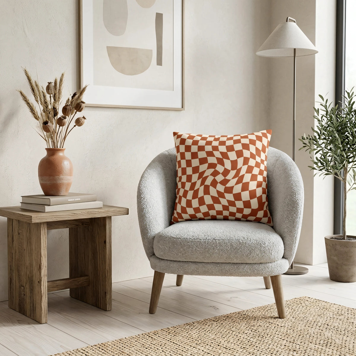 Wavy Checkerboard Cushion Cover, lifestyle view.