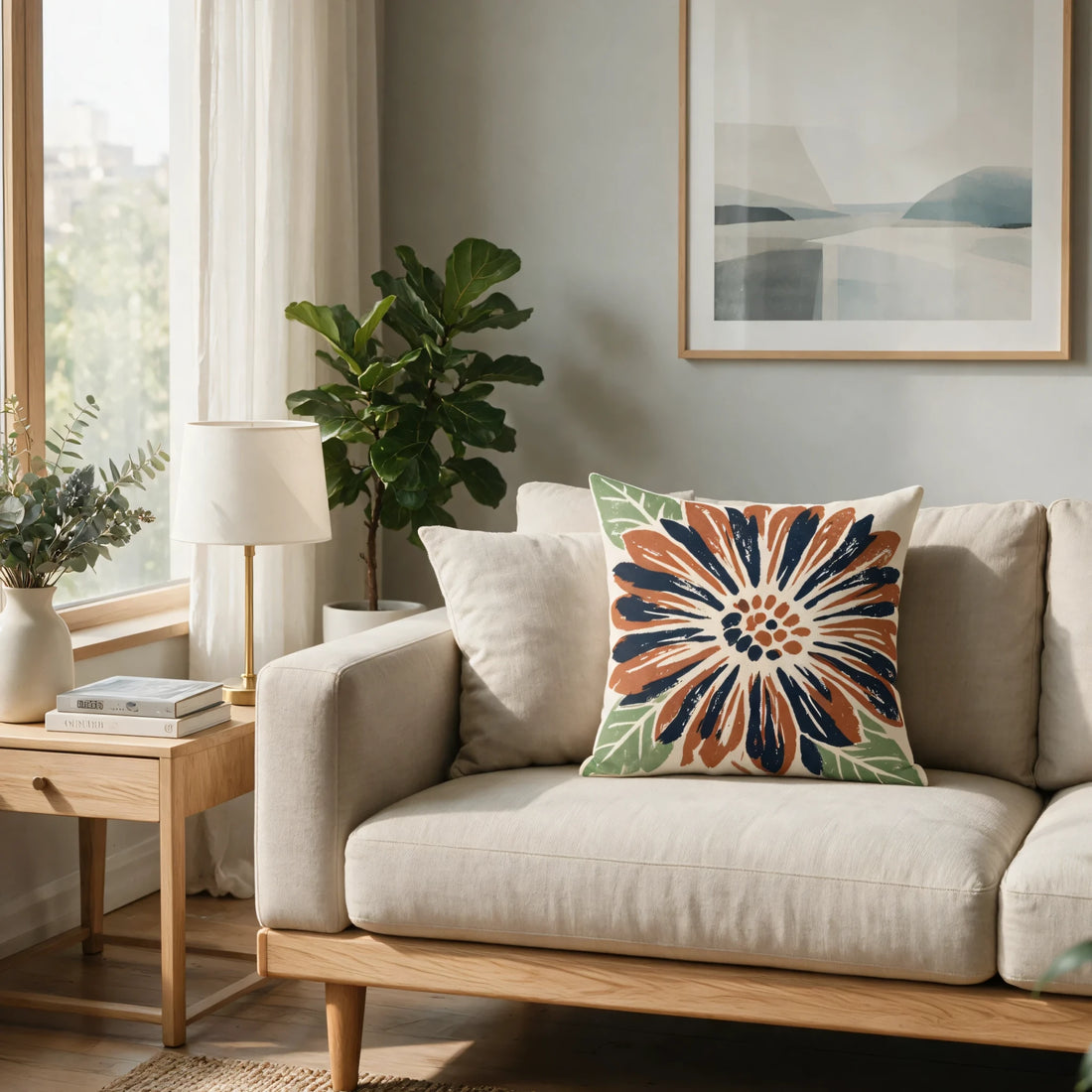 Front view of Rustic Sunflower Cushion Cover on a white background.