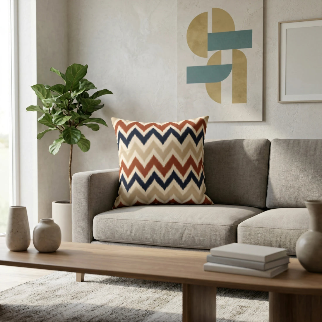 Front view of Ikat Zigzag Cushion Cover on a white background.
