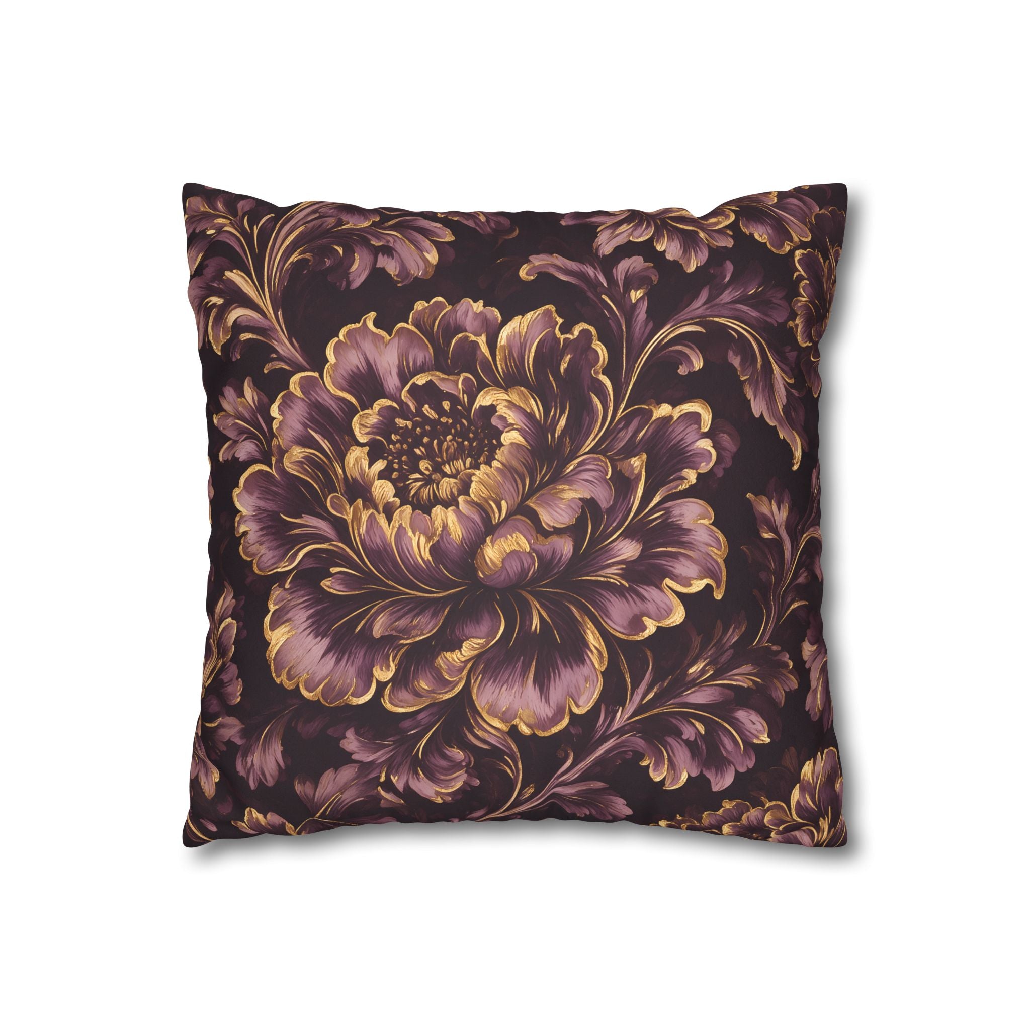 Plum Gold Peony Cushion Cover