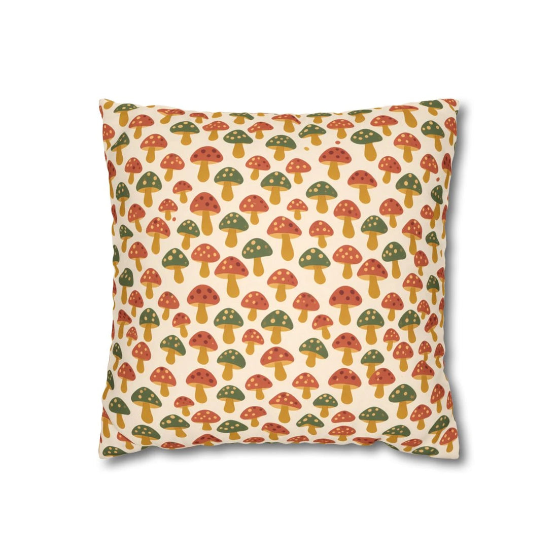 Front view of Folk Mushroom Cushion Cover - Terracotta & Olive Boho Decor on a white background.
