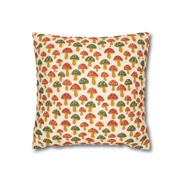 Front view of Folk Mushroom Cushion Cover - Terracotta & Olive Boho Decor on a white background.