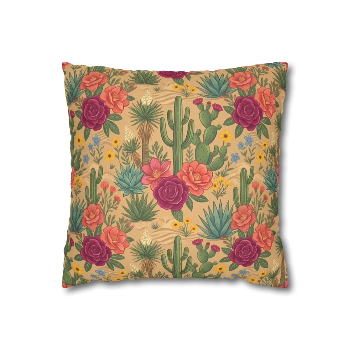 Vibrant Desert Rose Cactus Throw Pillow Cover