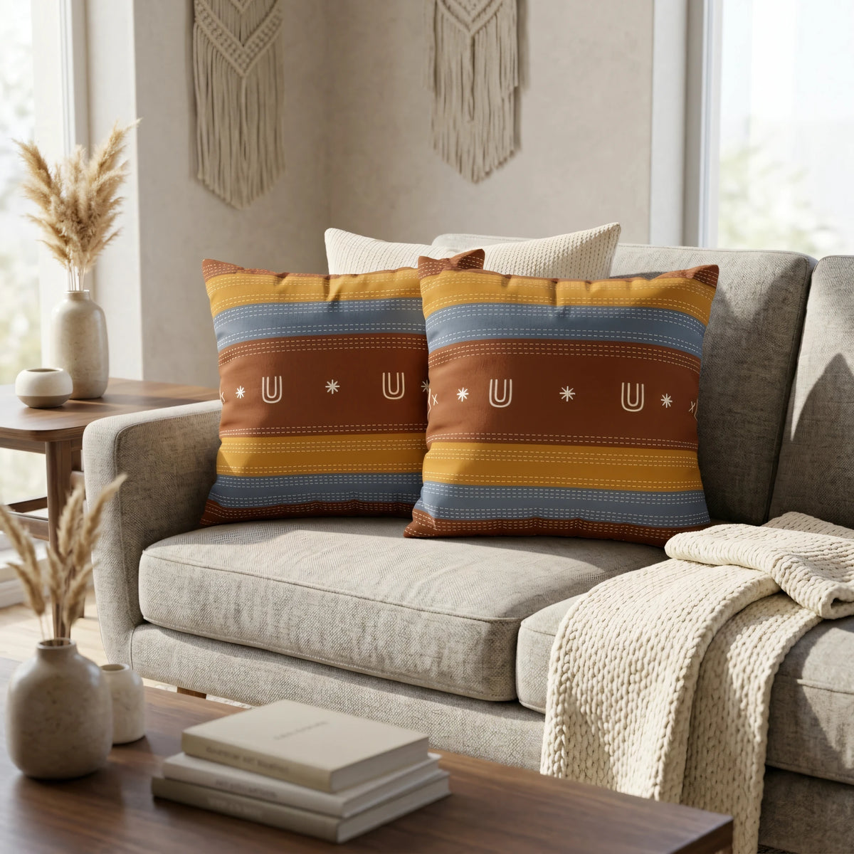Kantha Patterned Cushion Case, lifestyle view.