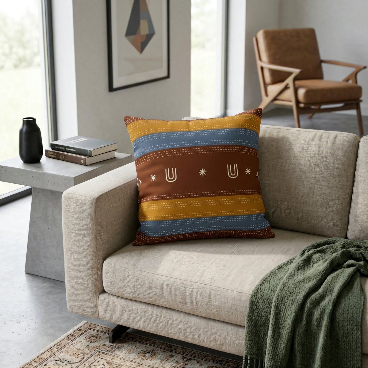Kantha Patterned Cushion Case, lifestyle view.