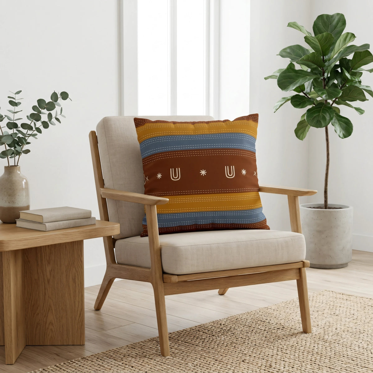 Kantha Patterned Cushion Case, lifestyle view.