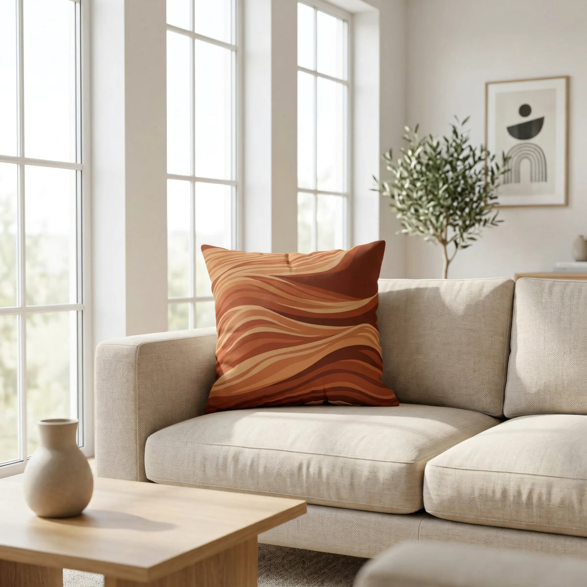 Amber Strata Throw Pillow Marron and, lifestyle view.