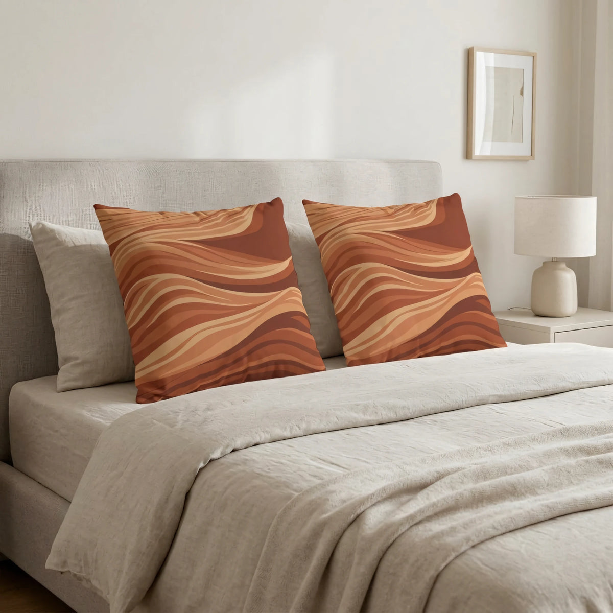 Amber Strata Throw Pillow Marron and, lifestyle view.