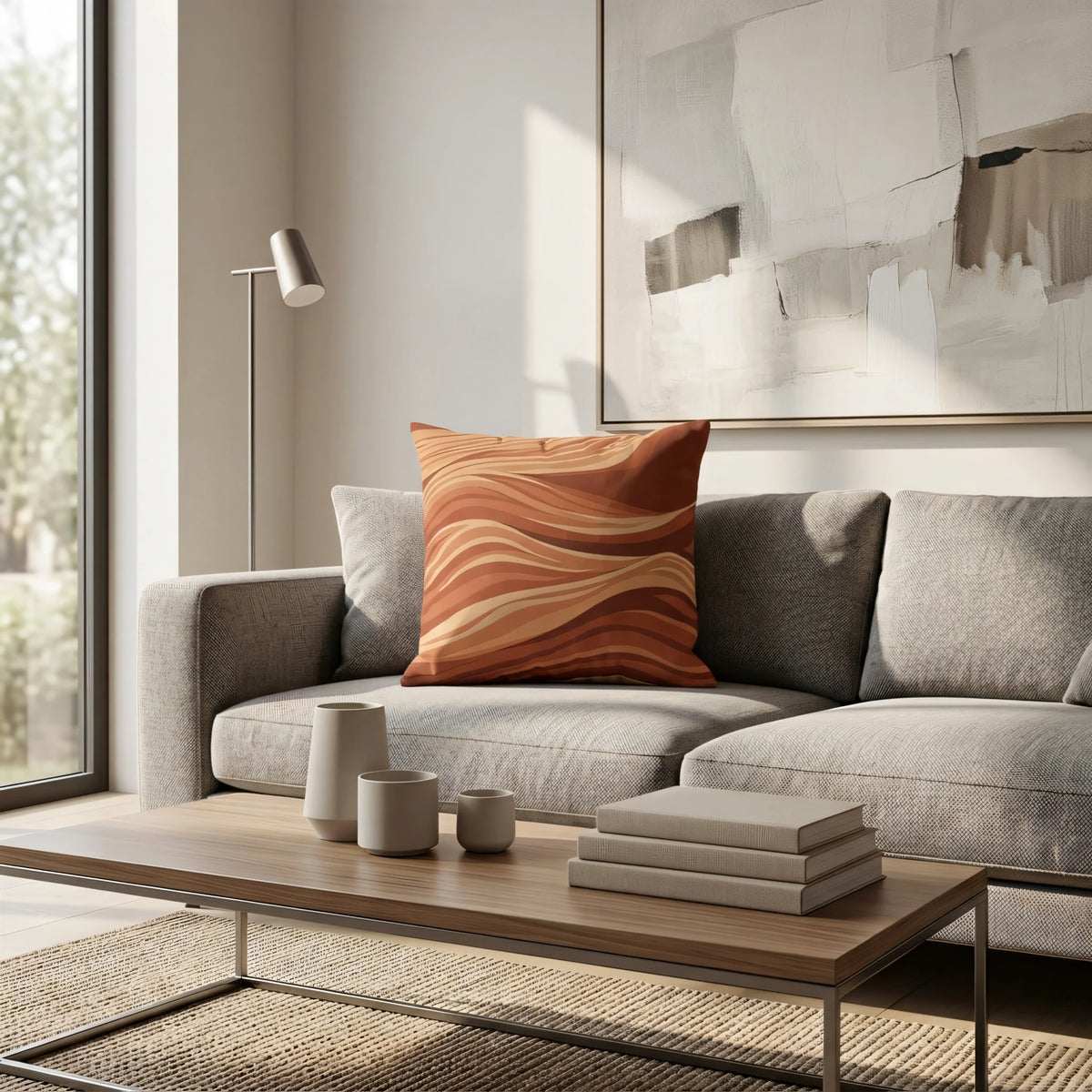 Amber Strata Throw Pillow Marron and, lifestyle view.