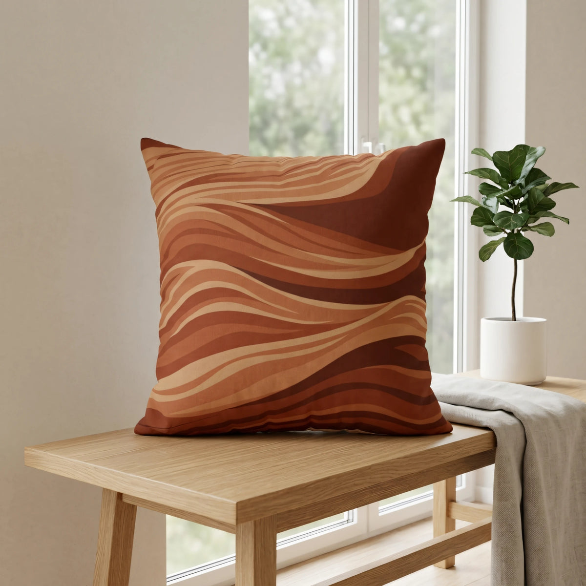 Amber Strata Throw Pillow Marron and, lifestyle view.
