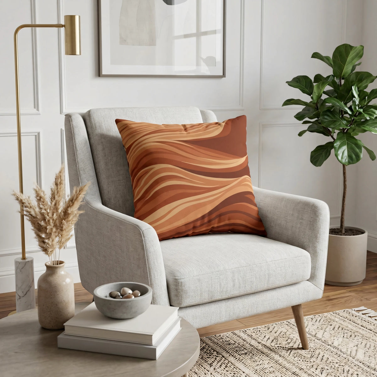 Amber Strata Throw Pillow Marron and, lifestyle view.