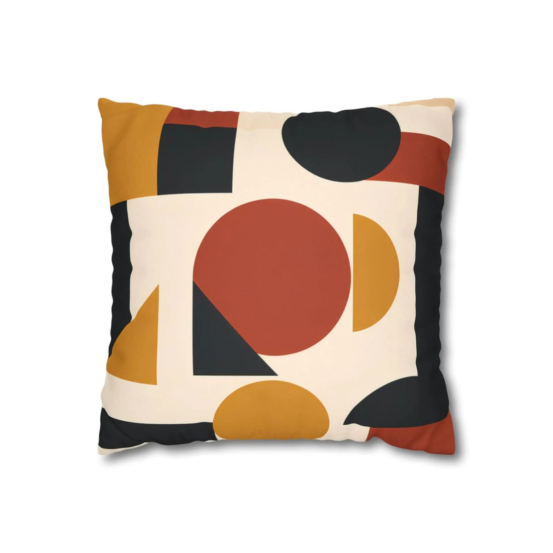 Front view of Bauhaus Geometric Cushion Cover - Rust & Ochre Modernist Art on a white background.