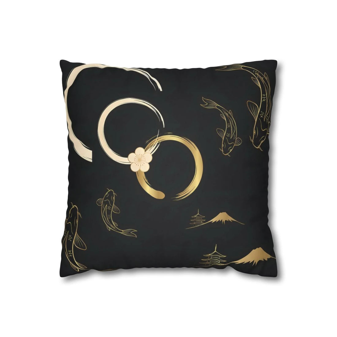 Front view of Gold Koi Fish Pillow Cover on a white background.