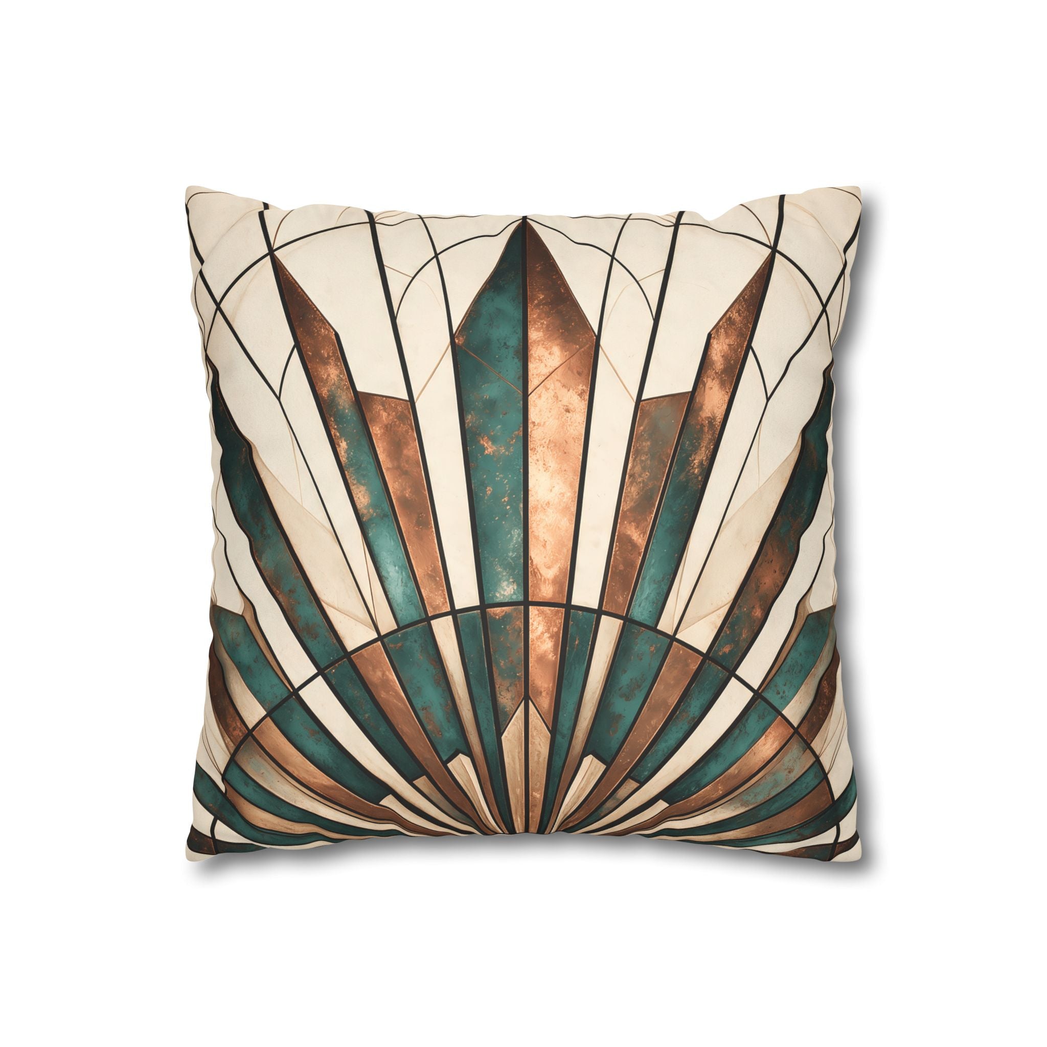 Copper & Patina Teal Sunburst Fan Cushion