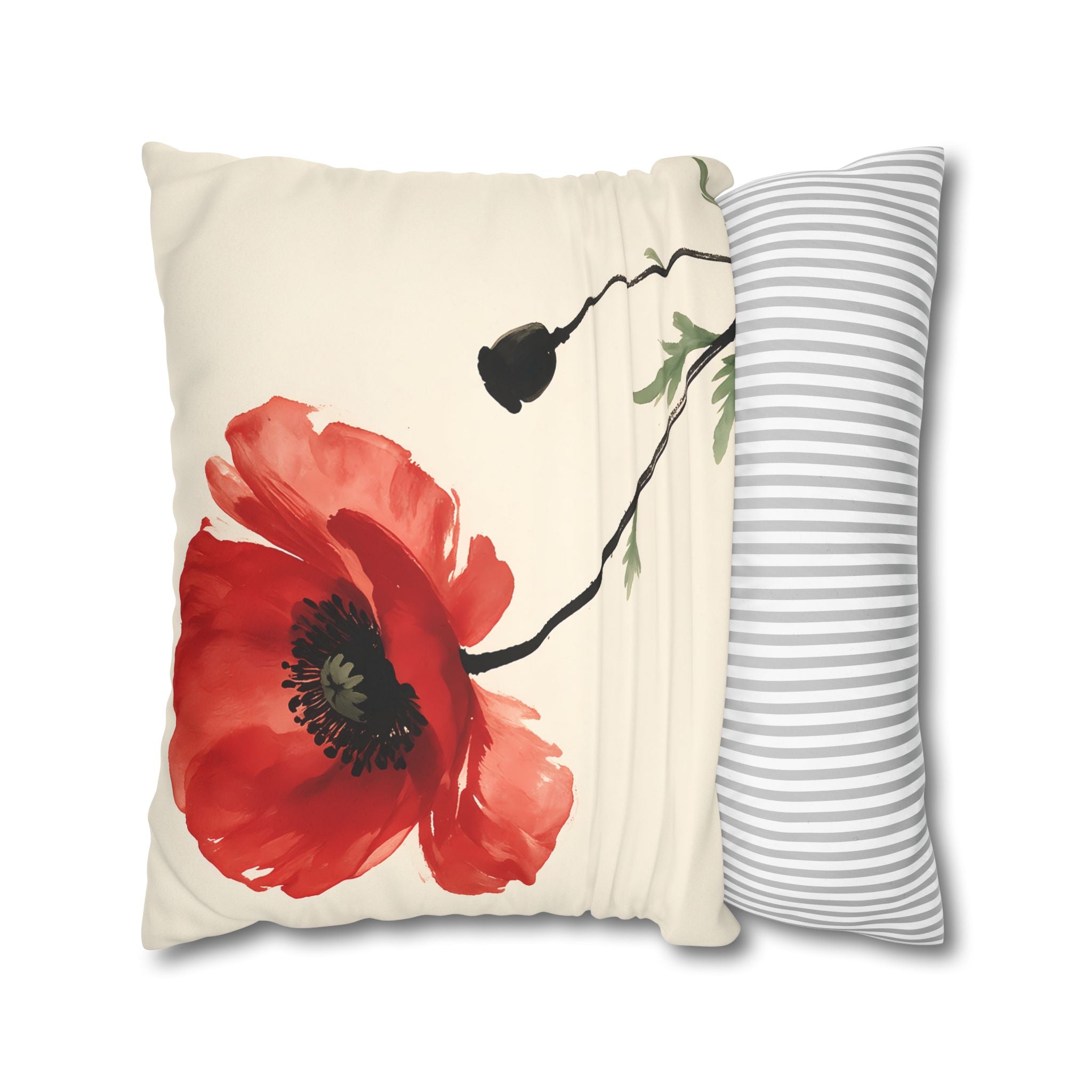 Scarlet Poppy Flower Cushion Cover