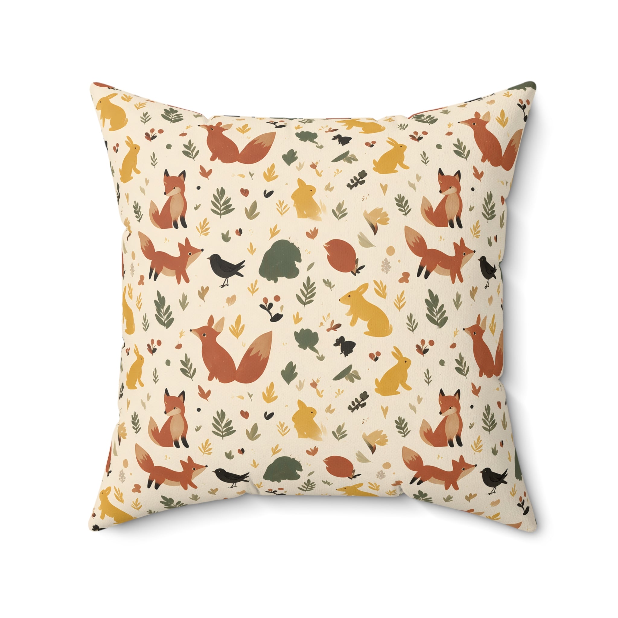 Woodland Fox & Hare Throw Pillow with Insert