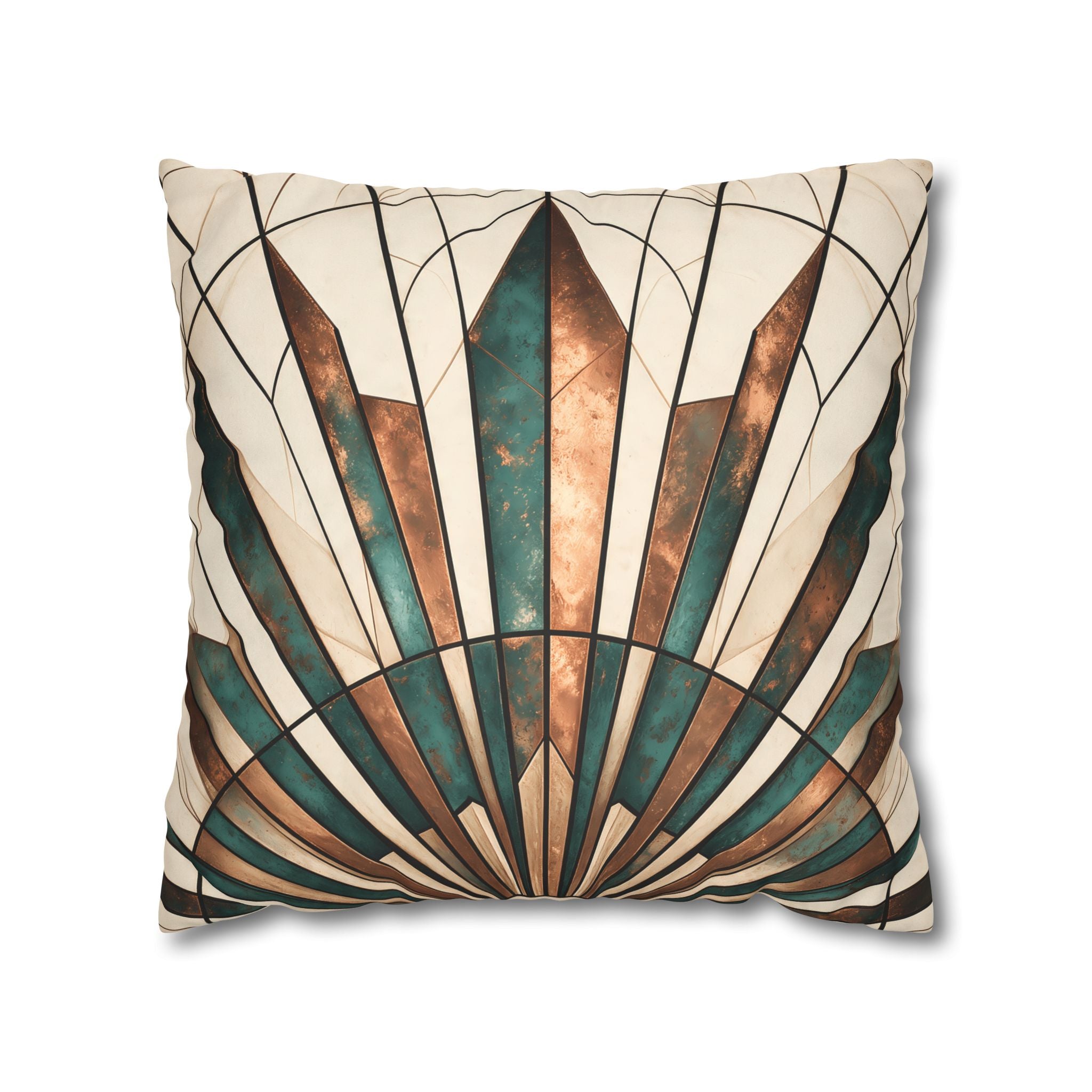 Copper & Patina Teal Sunburst Fan Cushion