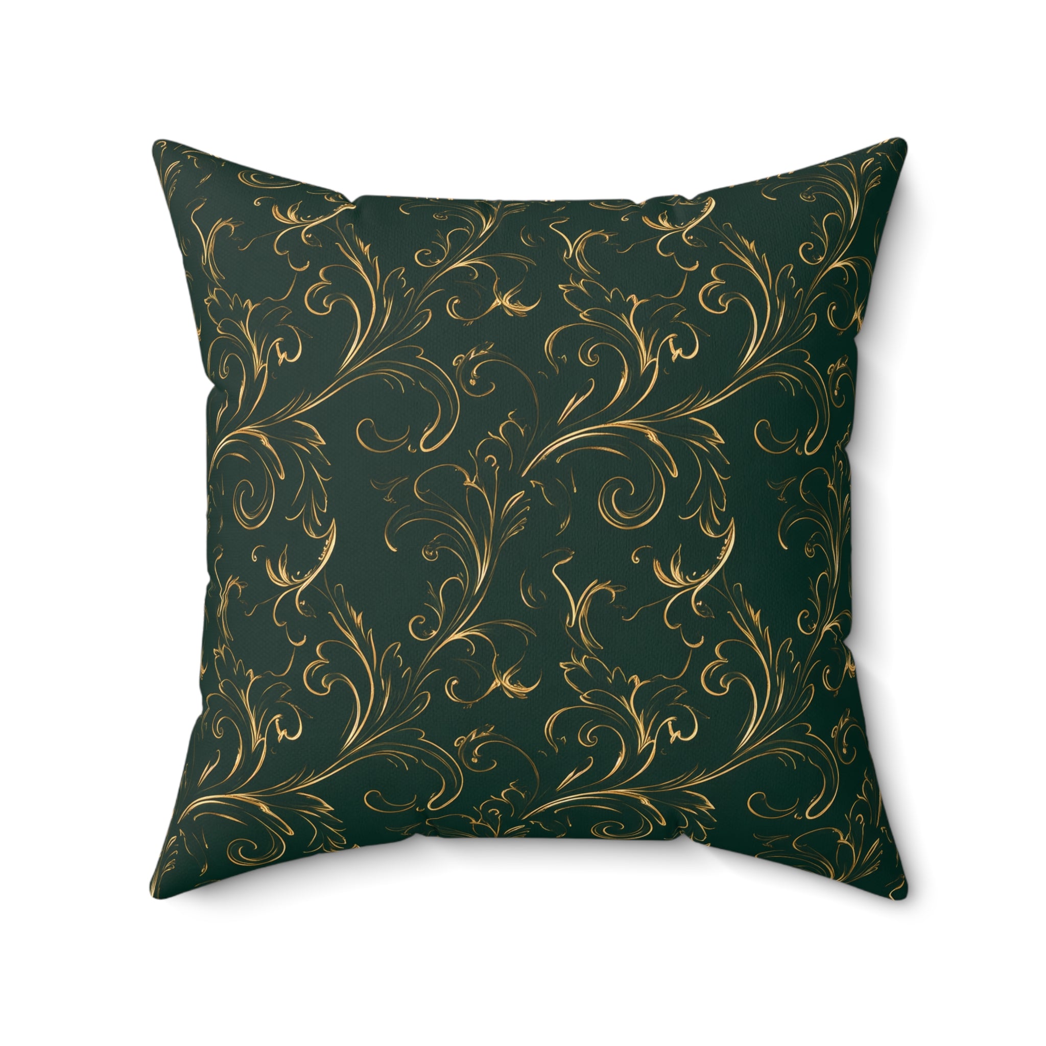 Dark Emerald Gold Flourish Throw Pillow