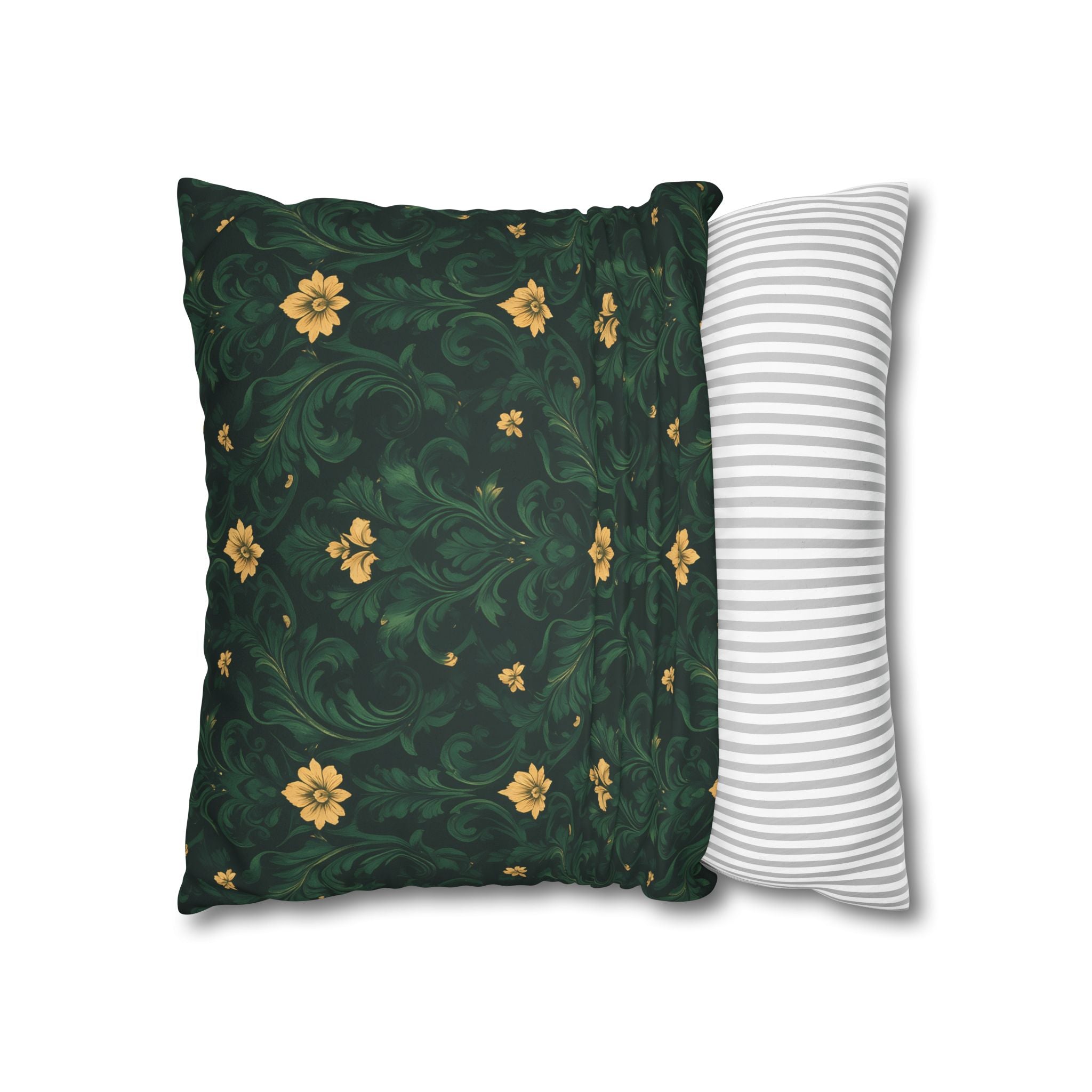Emerald Bloom Damask Pillow Cover