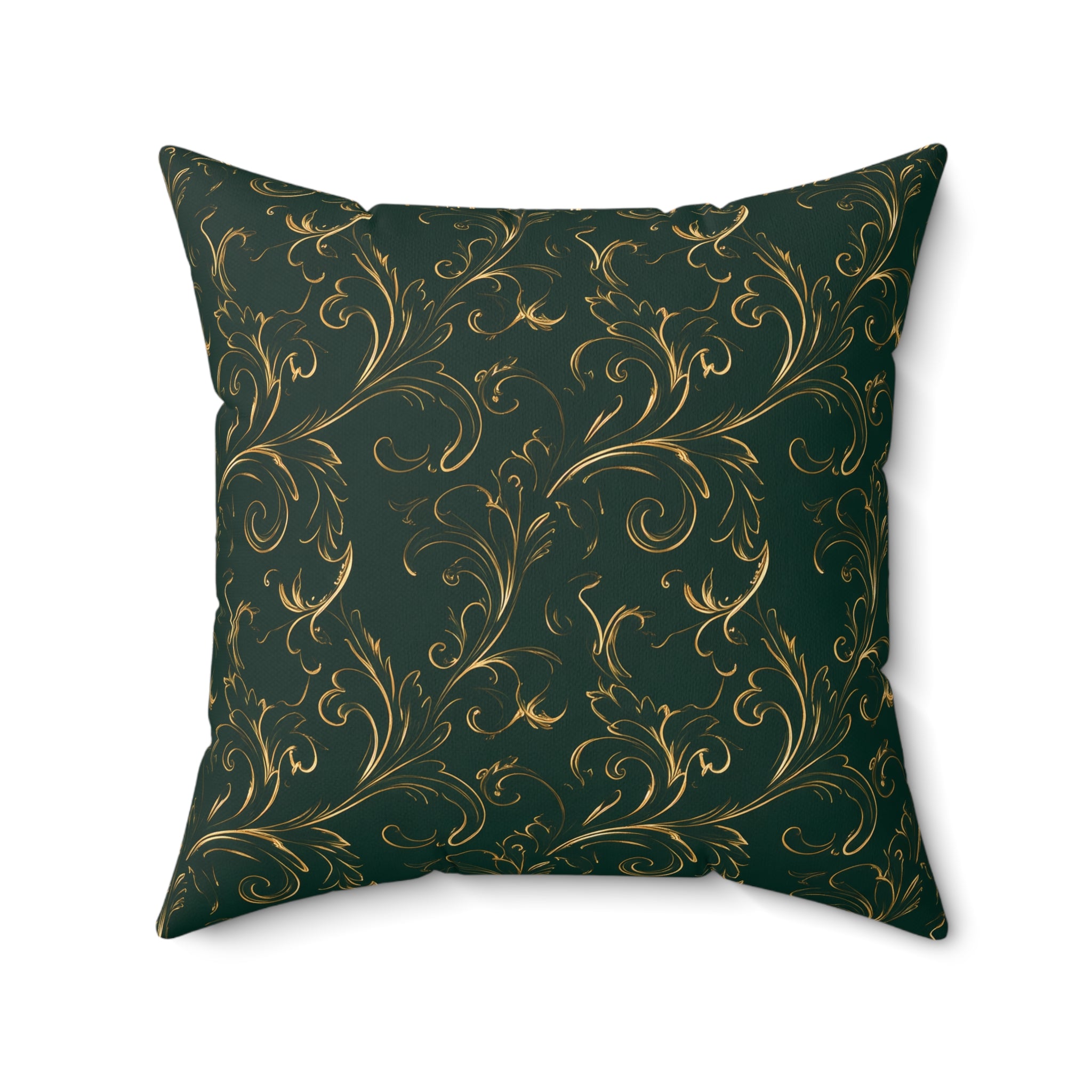 Dark Emerald Gold Flourish Throw Pillow