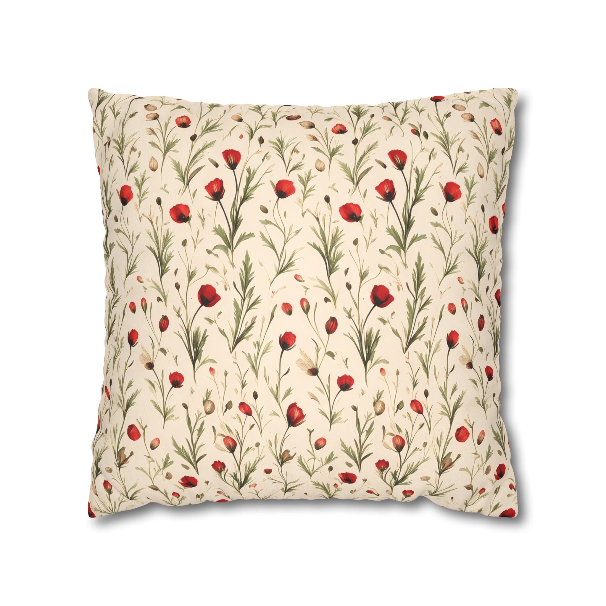 Red Poppy Flower Cushion Cover