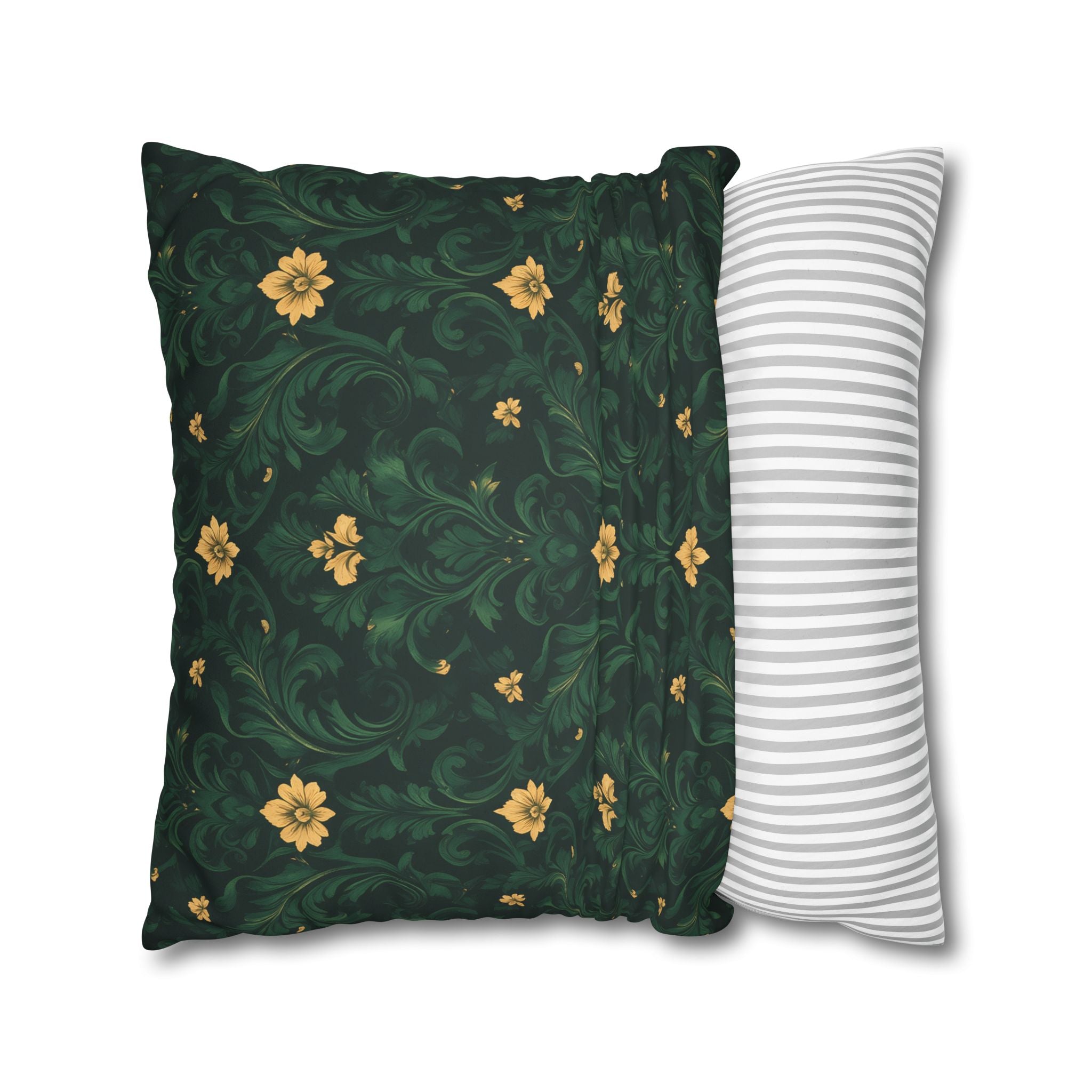 Emerald Bloom Damask Pillow Cover